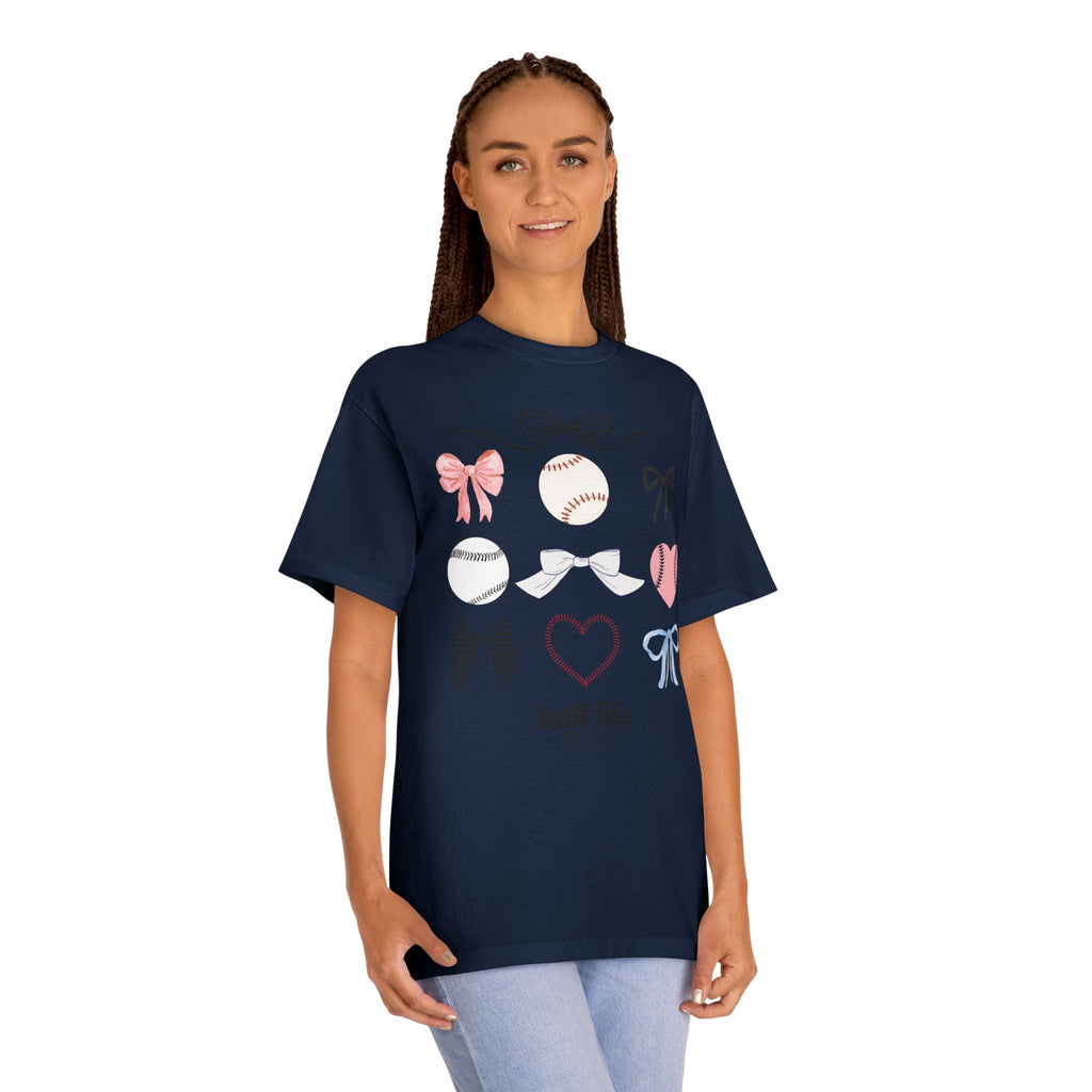 Baseball Bow Graphic Tee — "Ball Life" Bows & Heart Sports Shirt