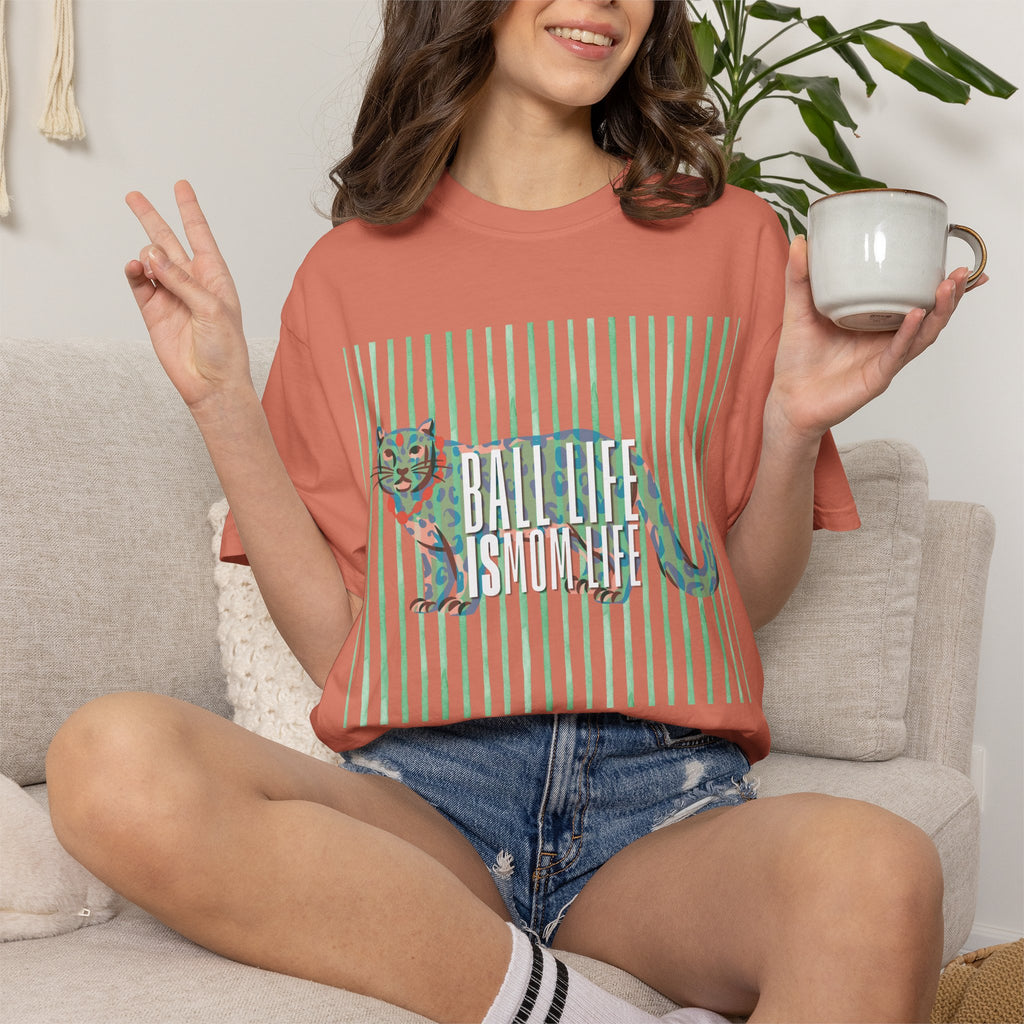Jaguar Stripes Graphic T‑Shirt — Ball Life Mom Life Retro Animal Print Tee