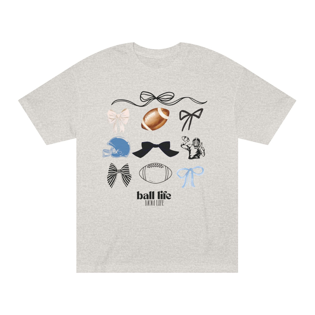 Football Mom Life Tee — Bow & Football Graphic Shirt