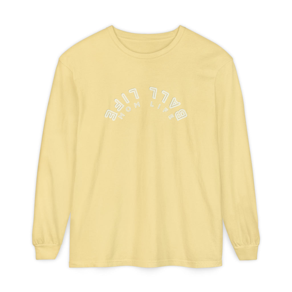 Long Sleeve T-Shirt — Ball Life Mom Life Pastel Upside Down Graphic