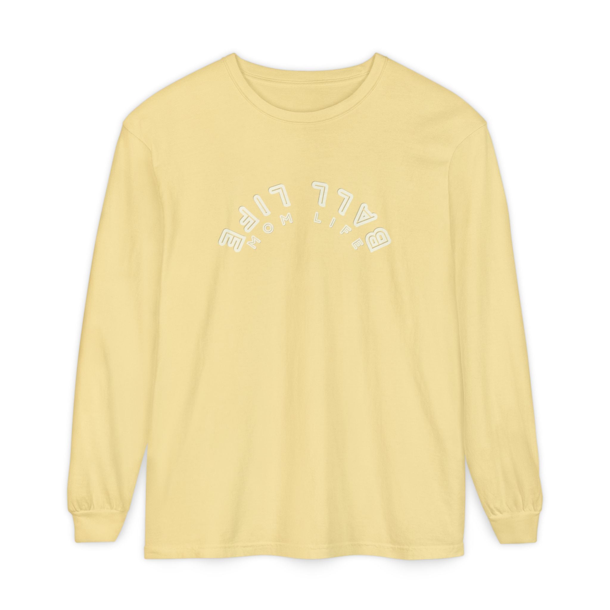 Long Sleeve T-Shirt — Ball Life Mom Life Pastel Upside Down Graphic