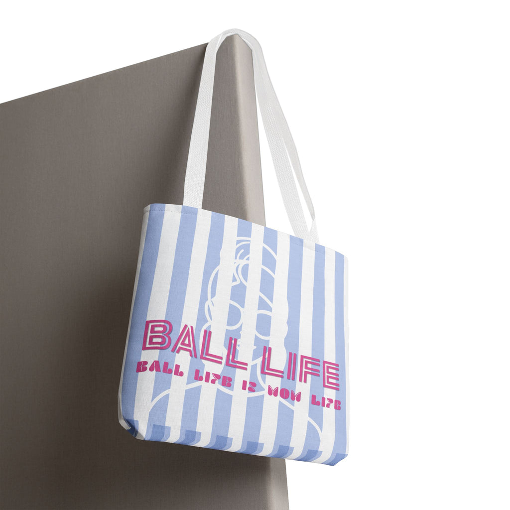 Ball Life Striped Tote Bag — Blue & Pink Athletic Lifestyle Tote