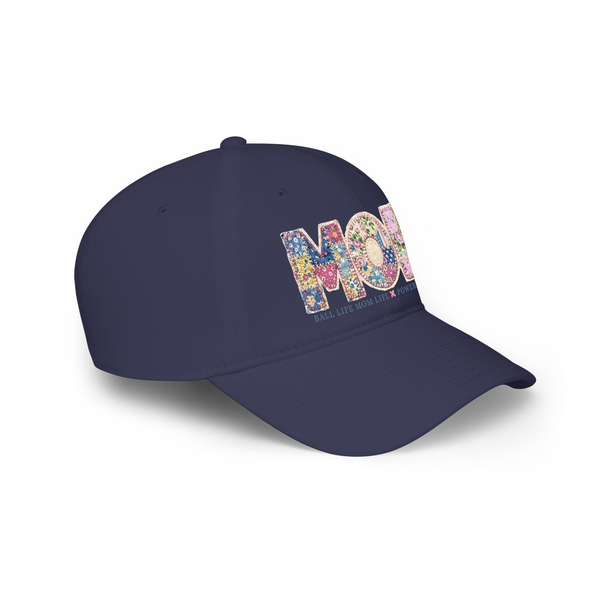 Floral 'MOM Life Ball Life' Quilted Baseball Cap Graphic — Mother's Game Day Hat