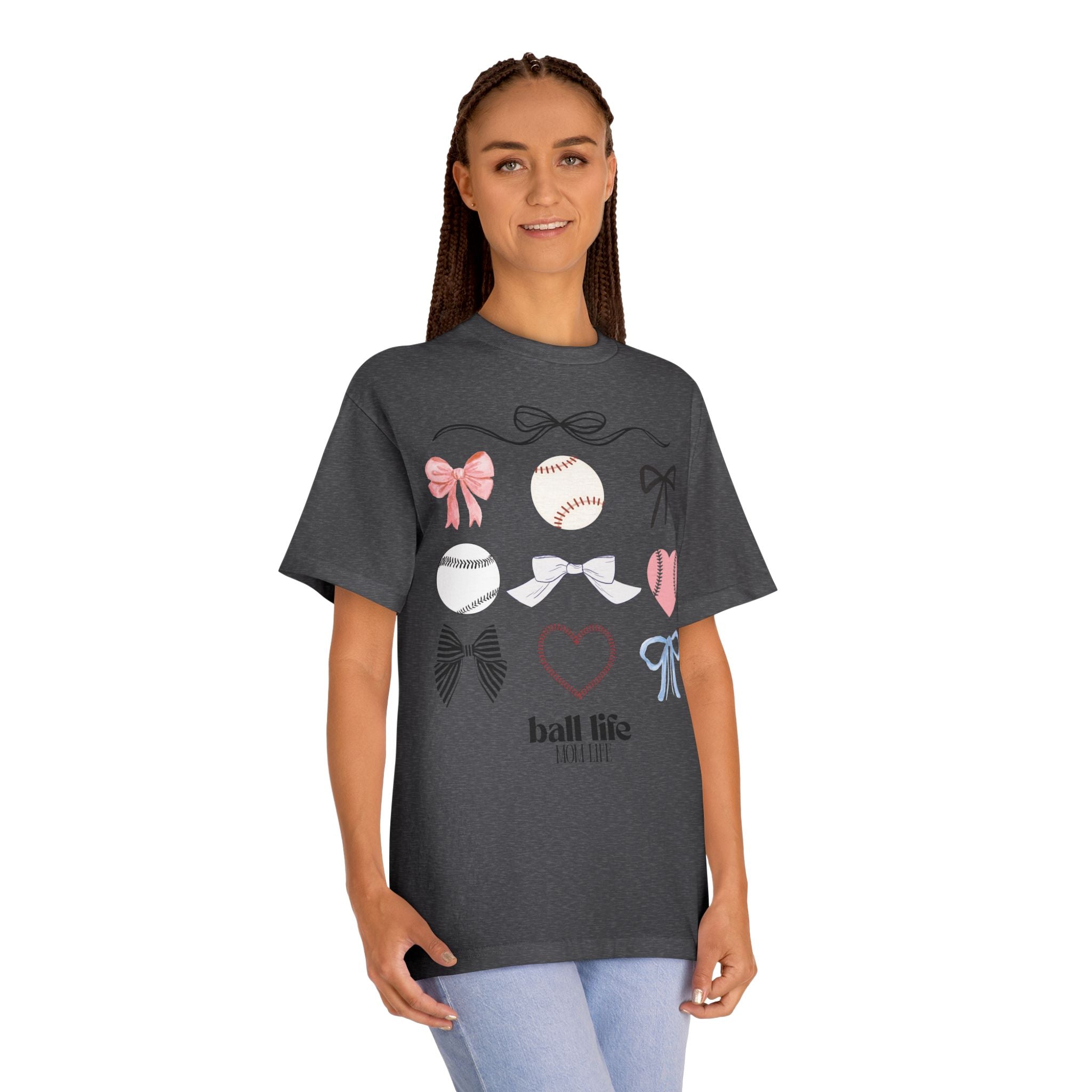 Baseball Bow Graphic Tee — "Ball Life" Bows & Heart Sports Shirt