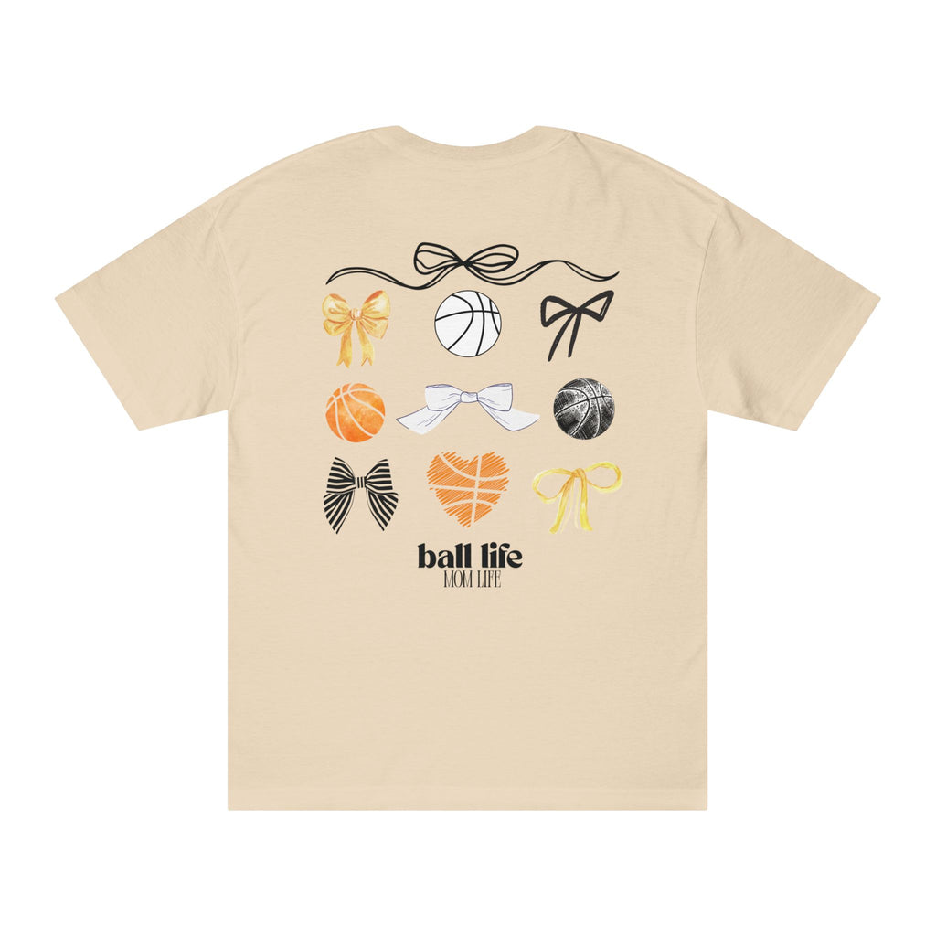 Basketball Bow Tee — "Ball Life Mom Life" Graphic Cotton T‑Shirt