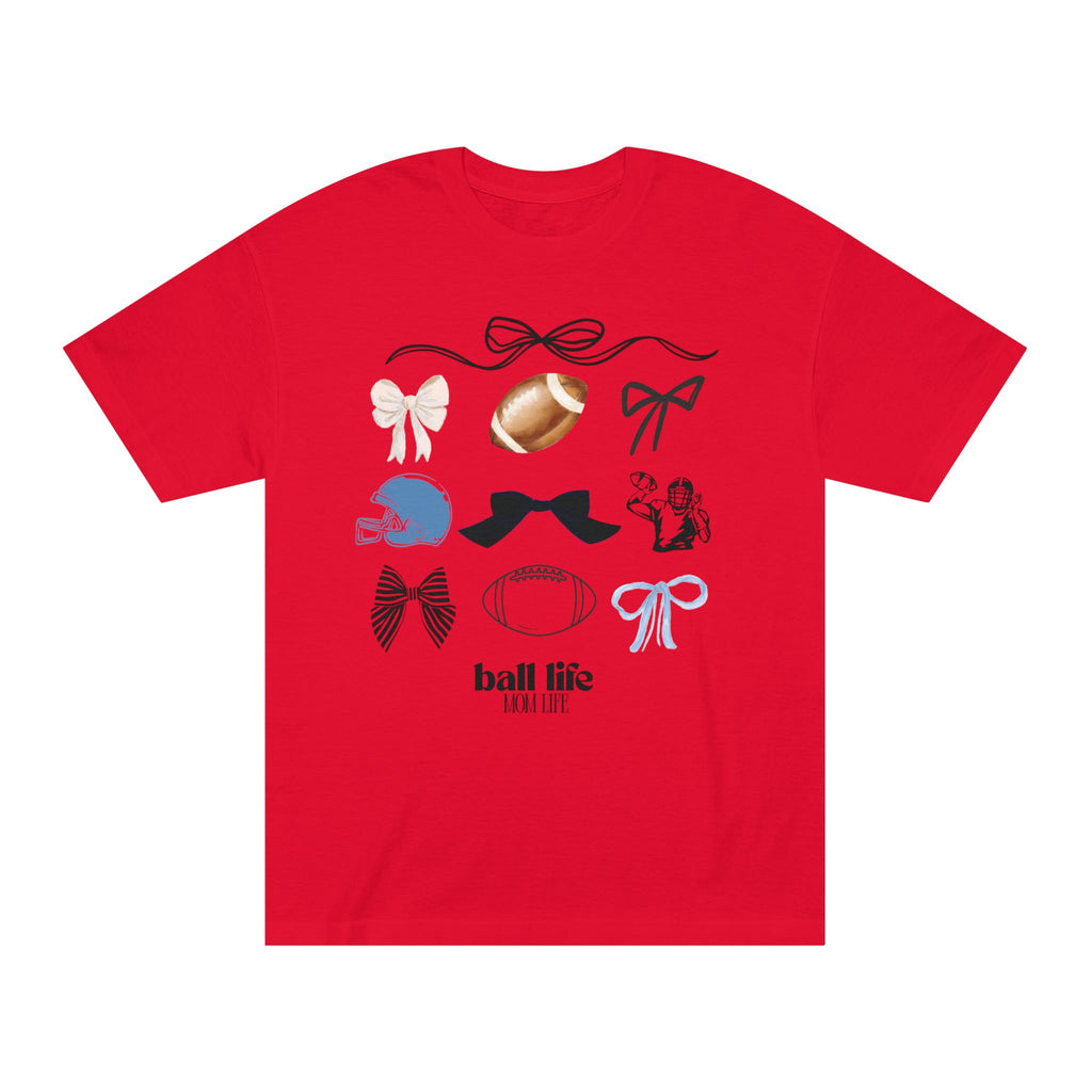 Football Mom Life Tee — Bow & Football Graphic Shirt