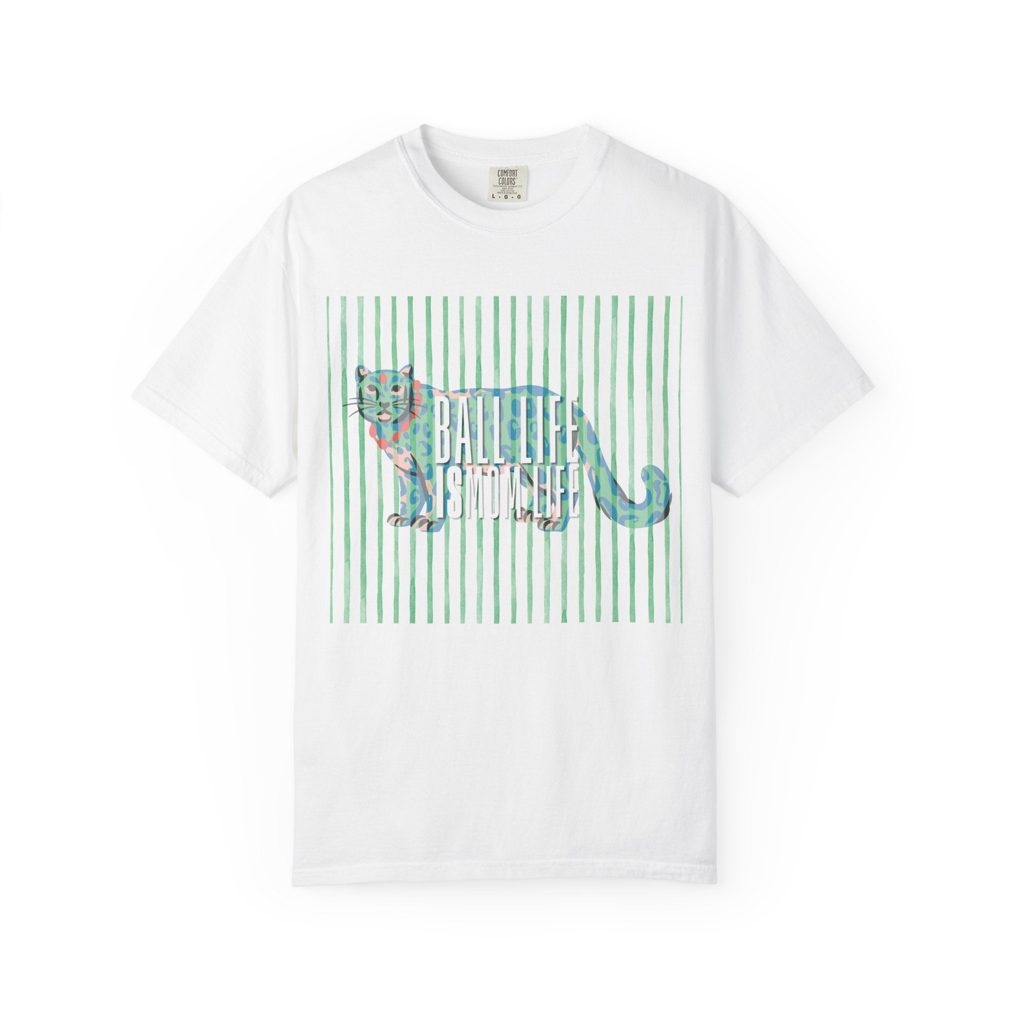 Jaguar Stripes Graphic T‑Shirt — Ball Life Mom Life Retro Animal Print Tee
