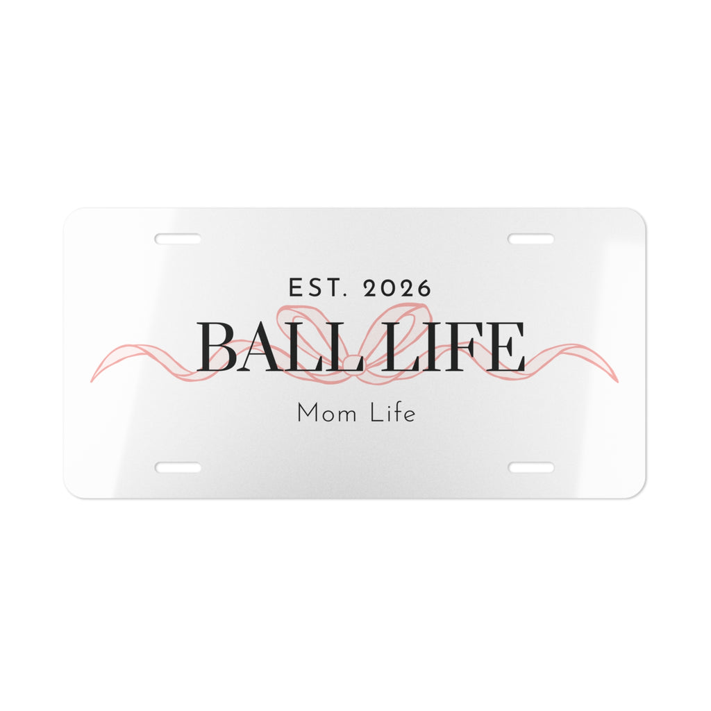 "Ball Life Mom Life" Decorative Bow License Plate for Moms