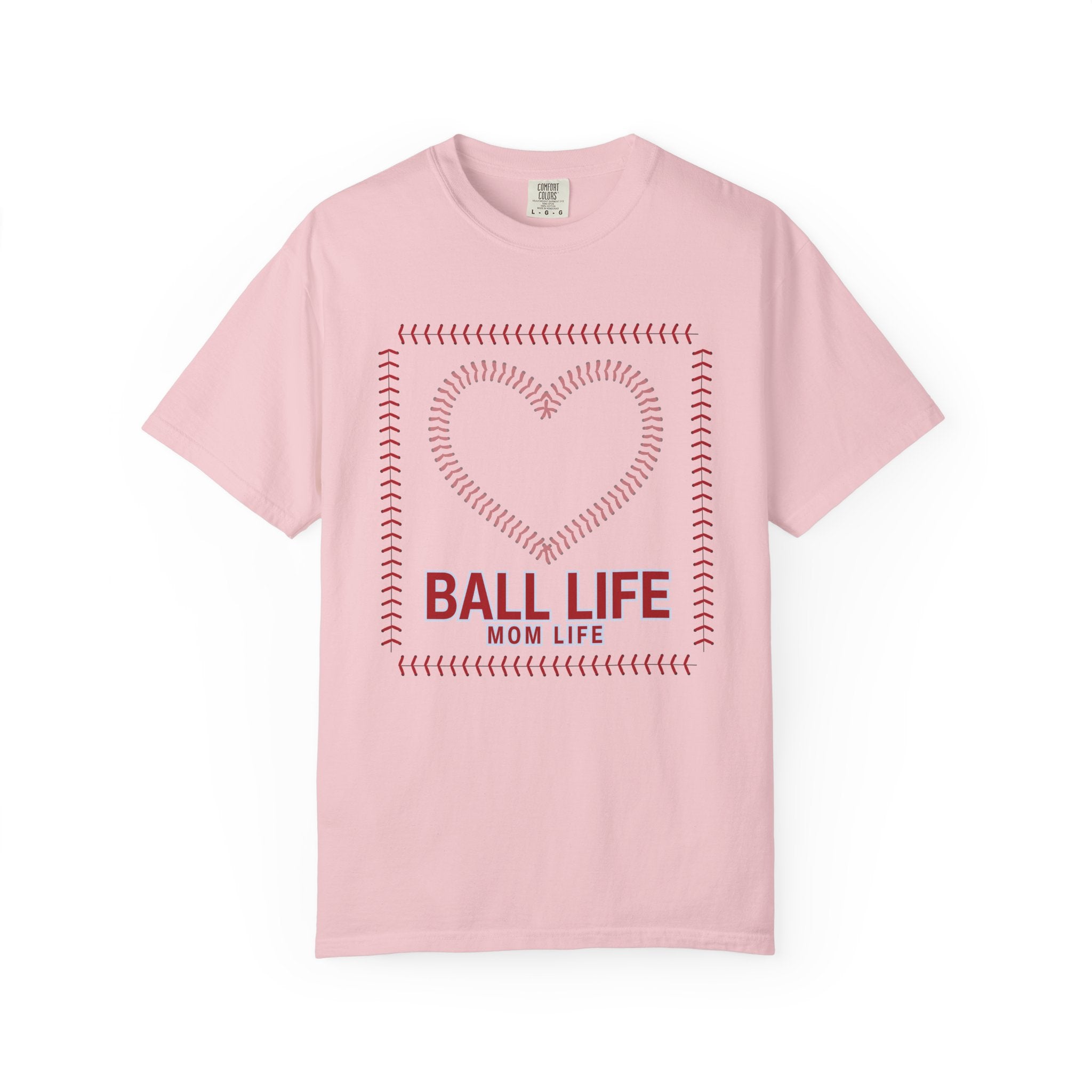 Baseball Mom T‑Shirt — "Ball Life Mom Life" Heart Stitch Design