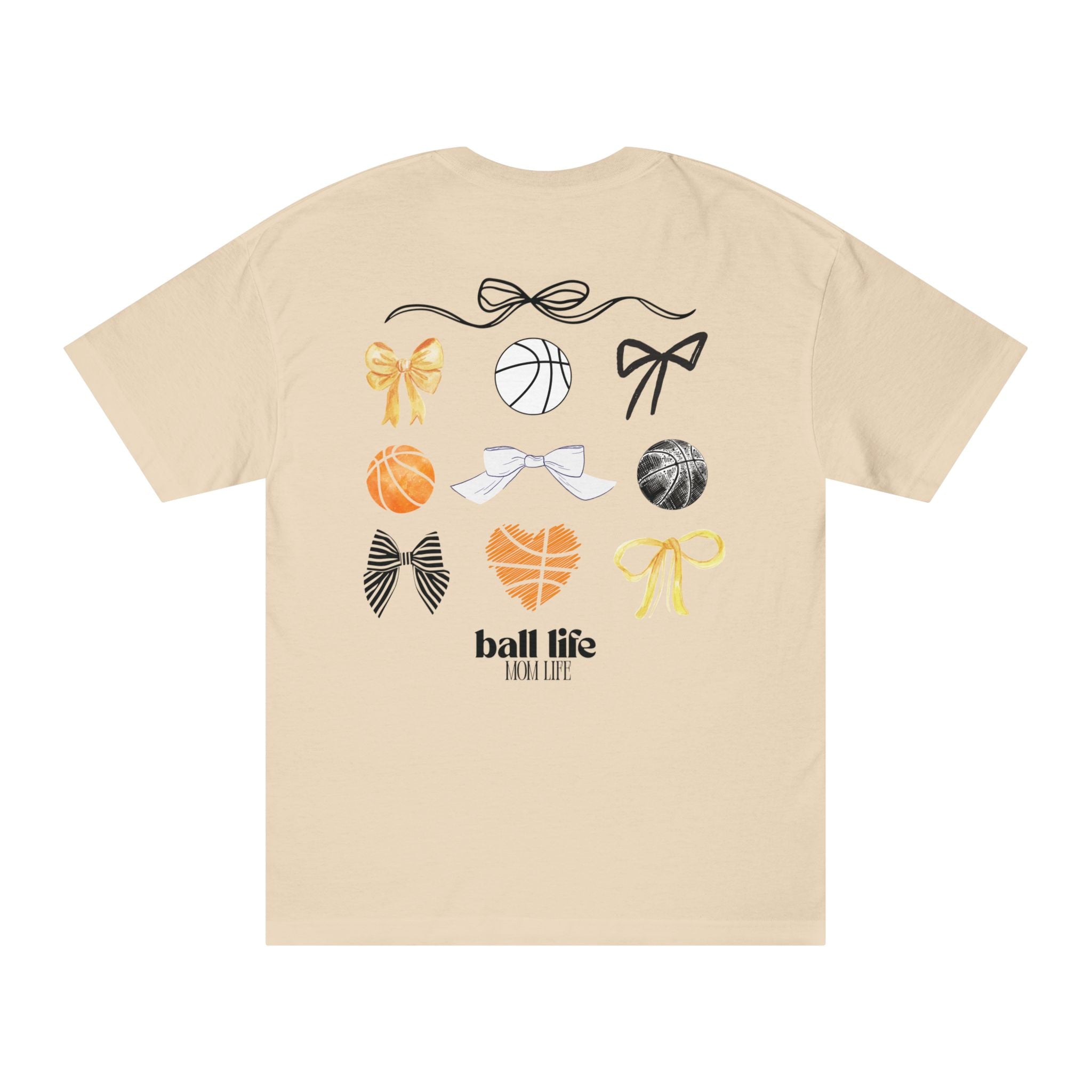 Basketball Bow Tee — "Ball Life Mom Life" Graphic Cotton T‑Shirt