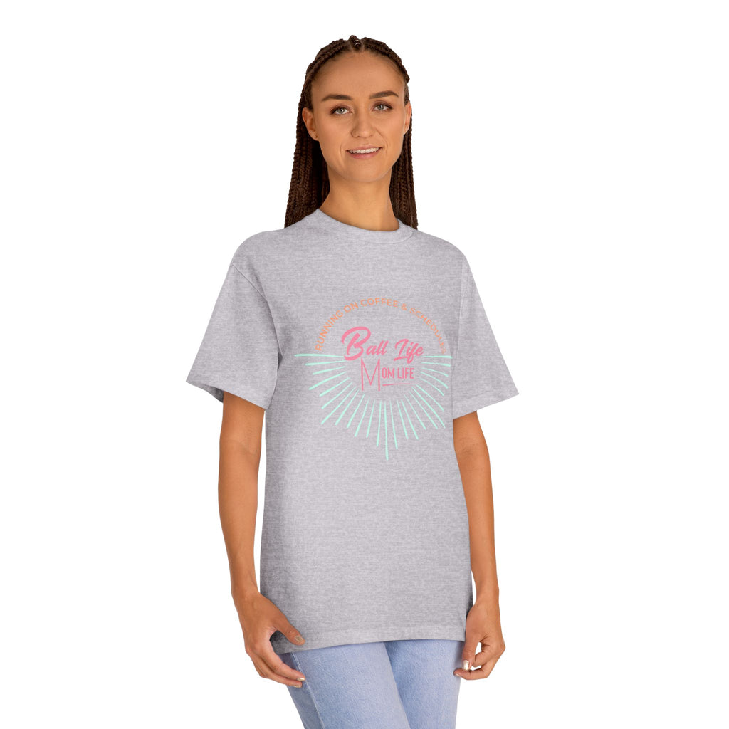 Ball Life Mom Life Graphic Tee — Running on Coffee & Schedules Retro Vibe