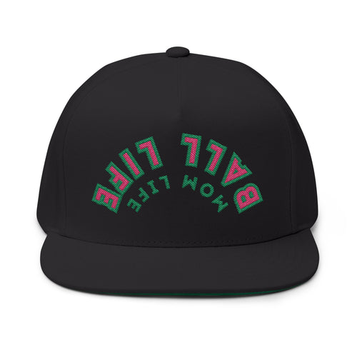Embroidered Ball Life Mom Life Flat Bill Cap
