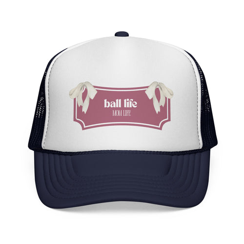 Mom Life Trucker Hat — Ball Life Ribbon Vintage Logo