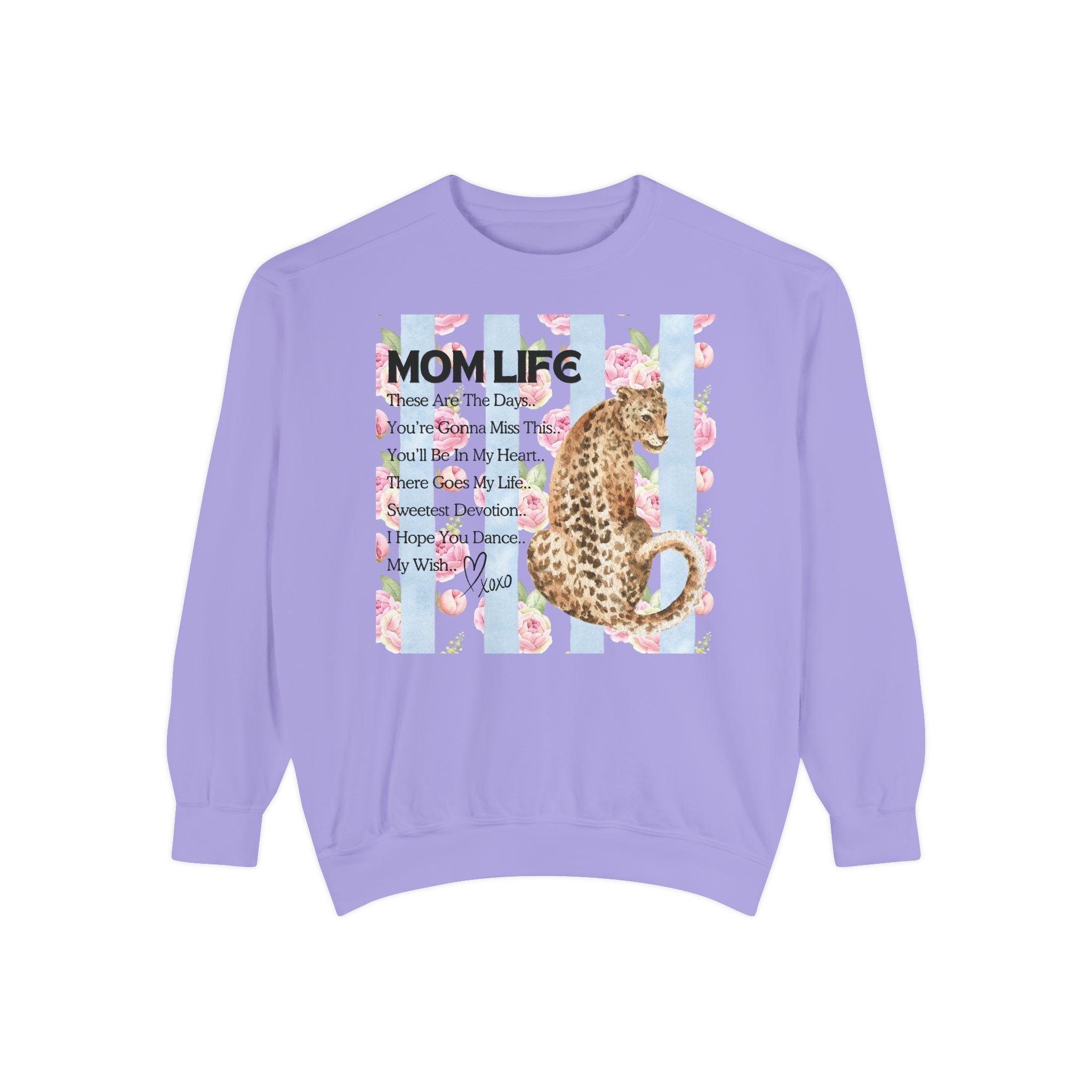 Mom Life Leopard Print Sweatshirt - Floral Striped Song Title Crewneck