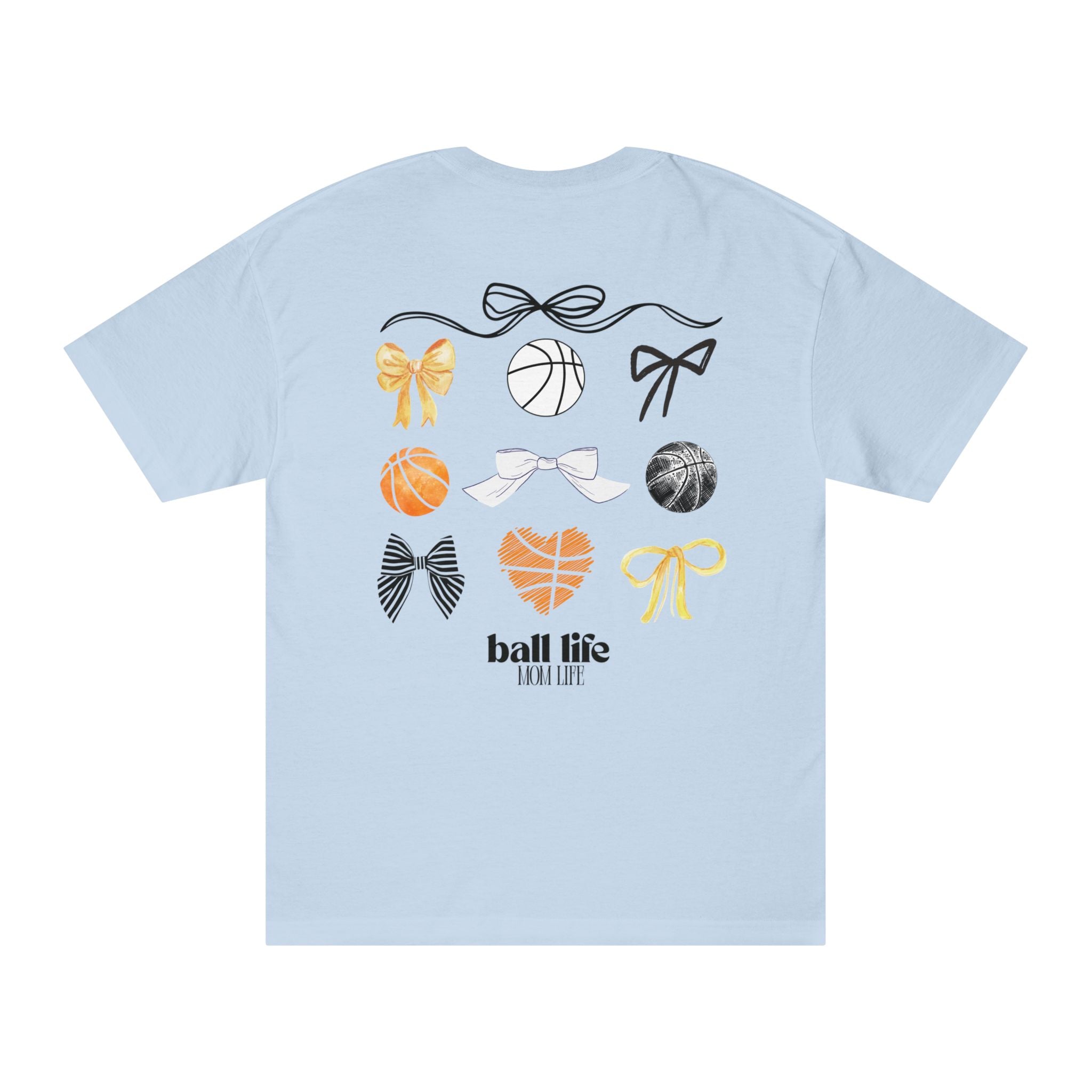 Basketball Bow Tee — "Ball Life Mom Life" Graphic Cotton T‑Shirt