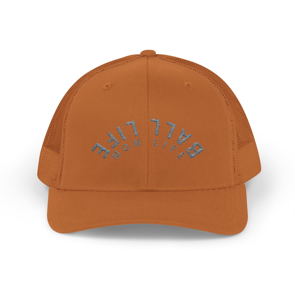 Embroidered Upside Down Snapback Trucker Cap - Ball Life Mom Life Hat