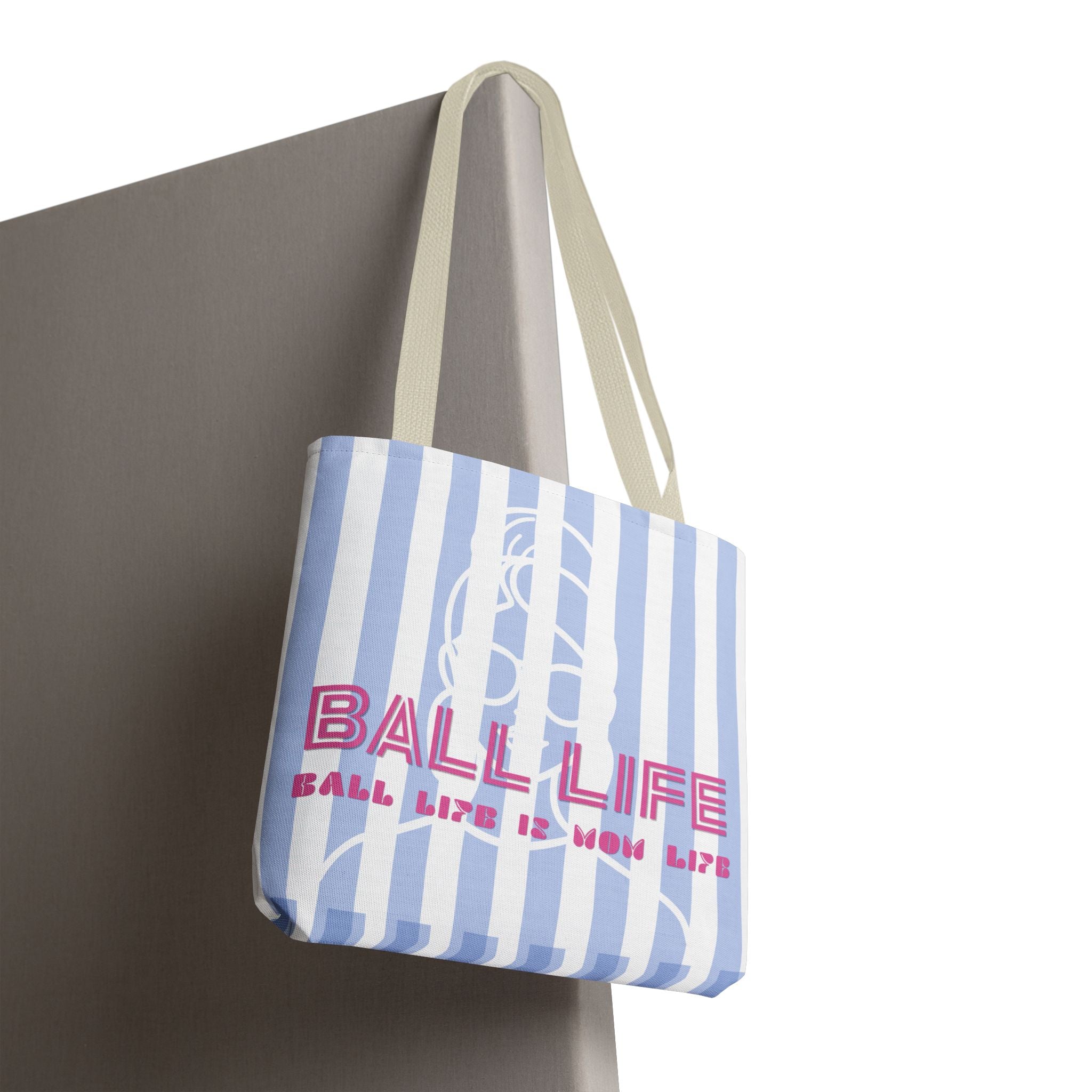 Ball Life Striped Tote Bag — Blue & Pink Athletic Lifestyle Tote