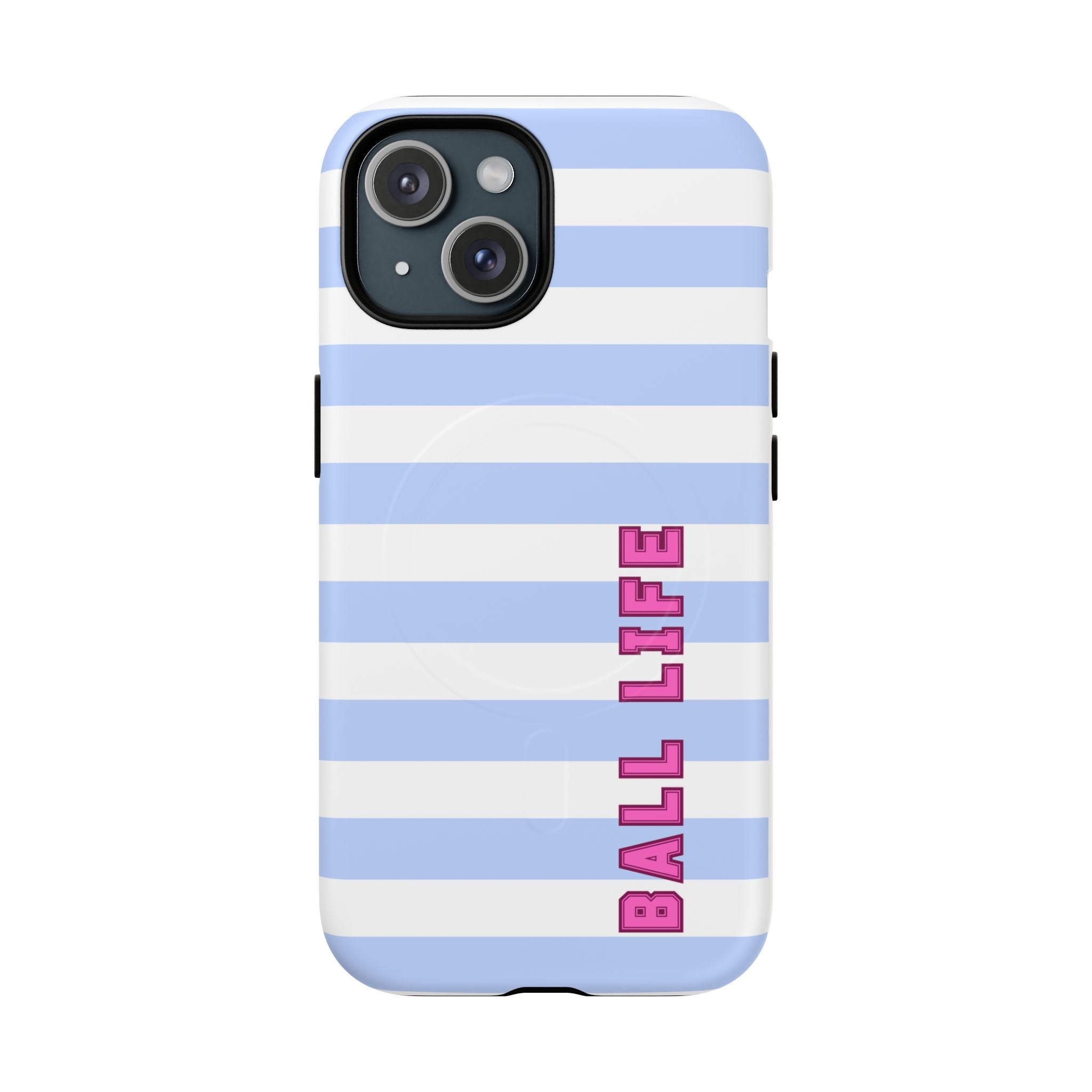 Phone Case — "Ball Life is Mom Life" Magnetic Tough Case Blue Stripes Pink Font