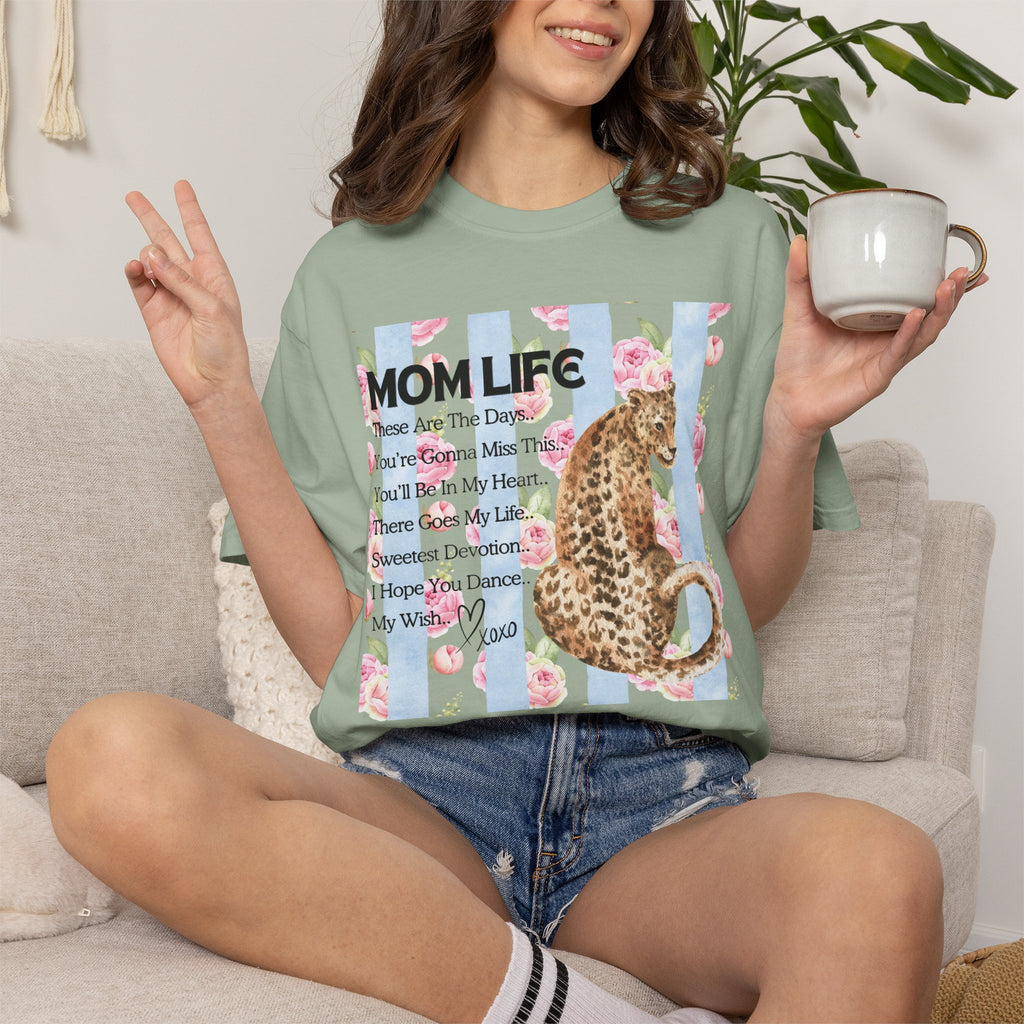 Mom Life Leopard Floral T-Shirt — Mom Life Song Title Sentiment Tee