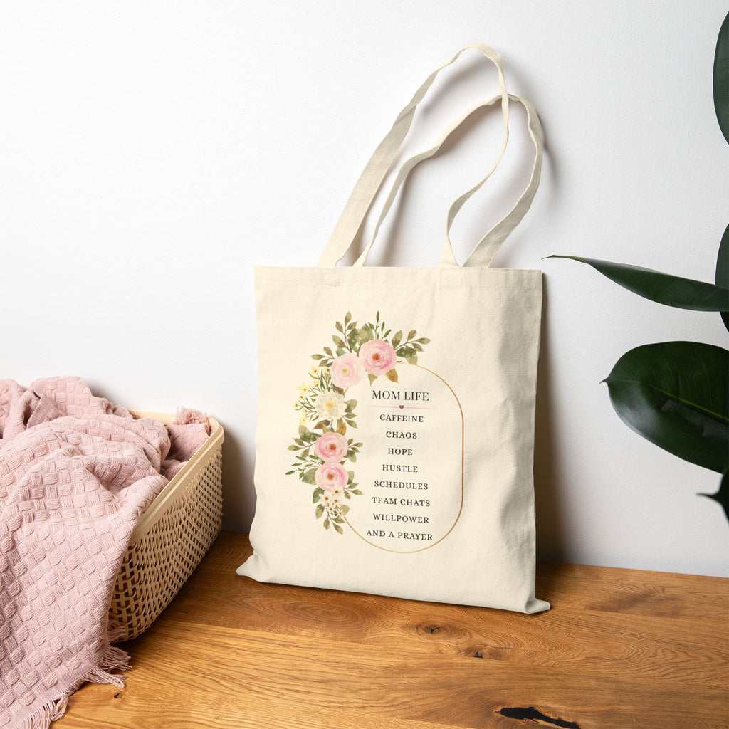 Mom Life Floral Tote Bag — Cotton Canvas Grocery & Market Bag
