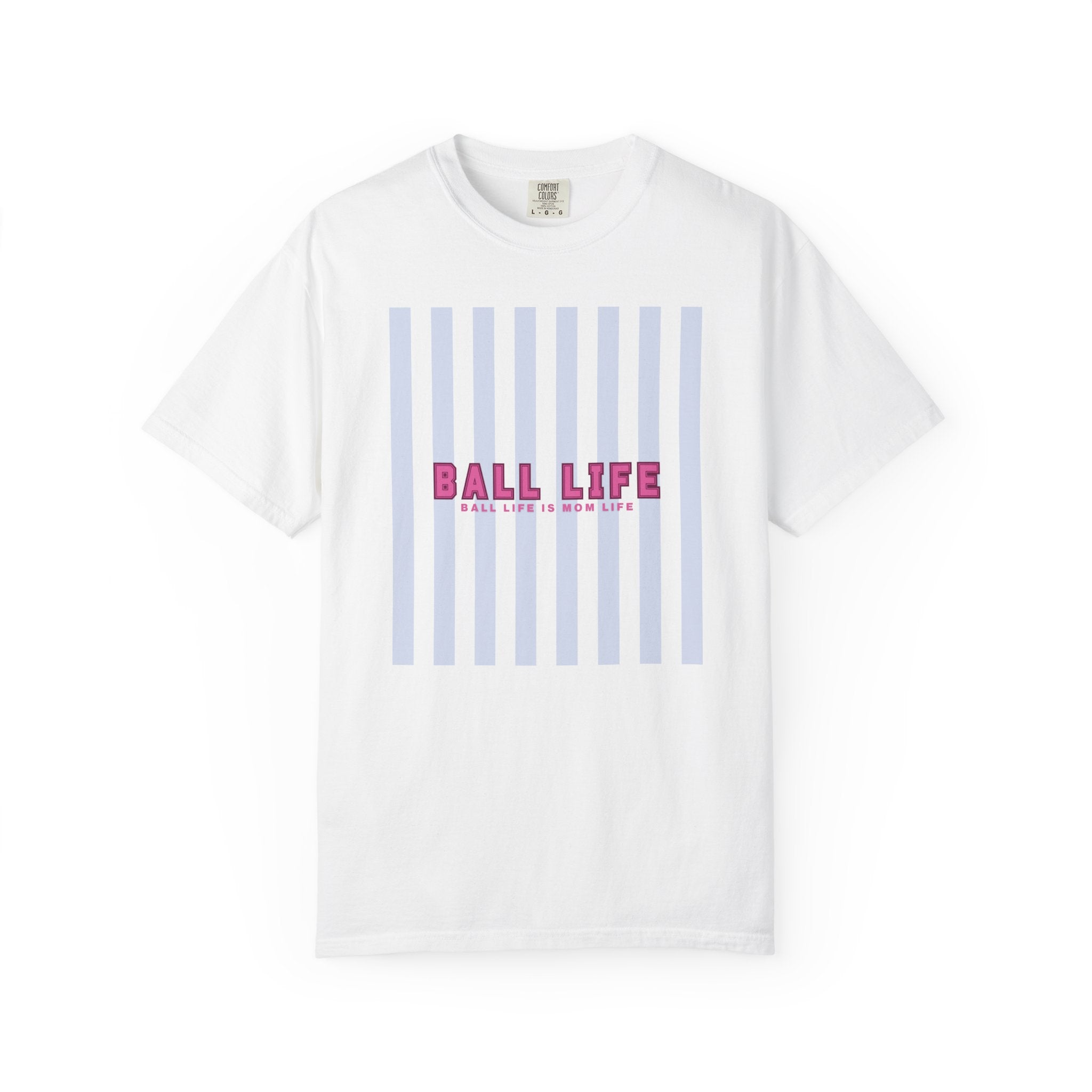 Ball Life Striped T-Shirt — Retro Pink & Blue Graphic Tee