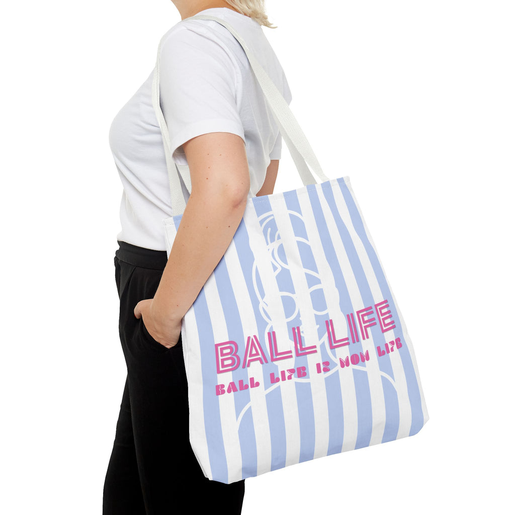 Ball Life Striped Tote Bag — Blue & Pink Athletic Lifestyle Tote