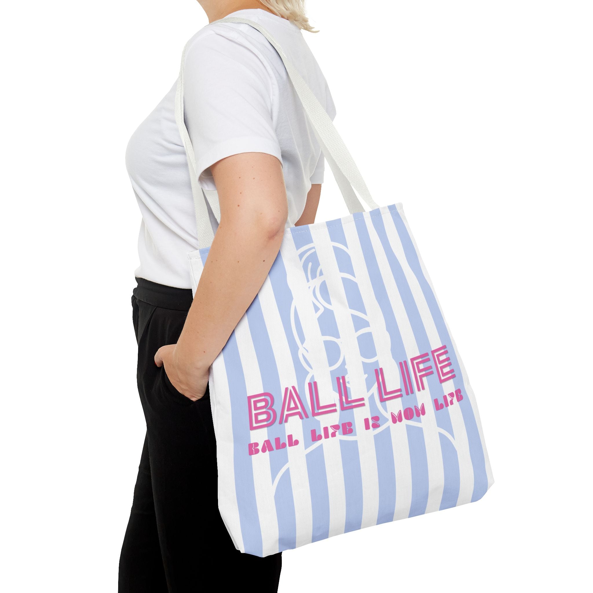 Ball Life Striped Tote Bag — Blue & Pink Athletic Lifestyle Tote