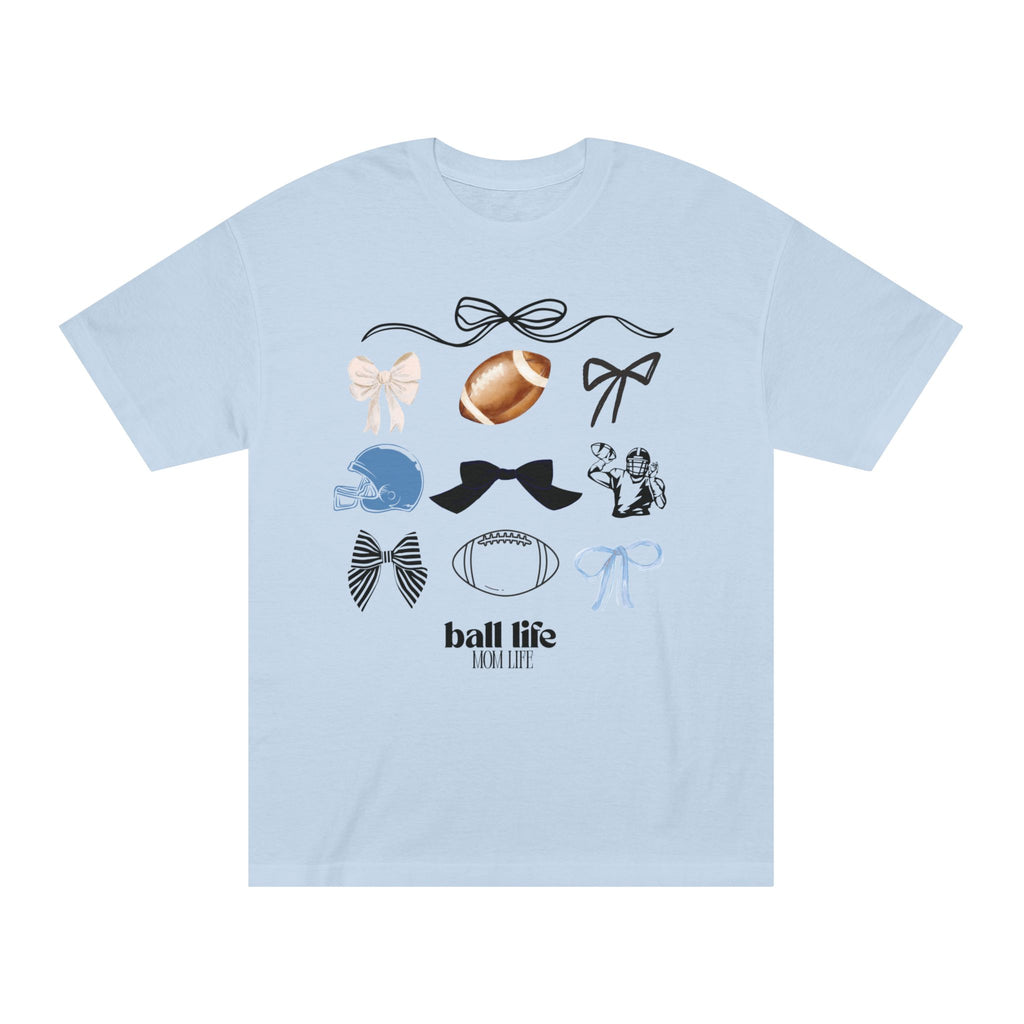 Football Mom Life Tee — Bow & Football Graphic Shirt