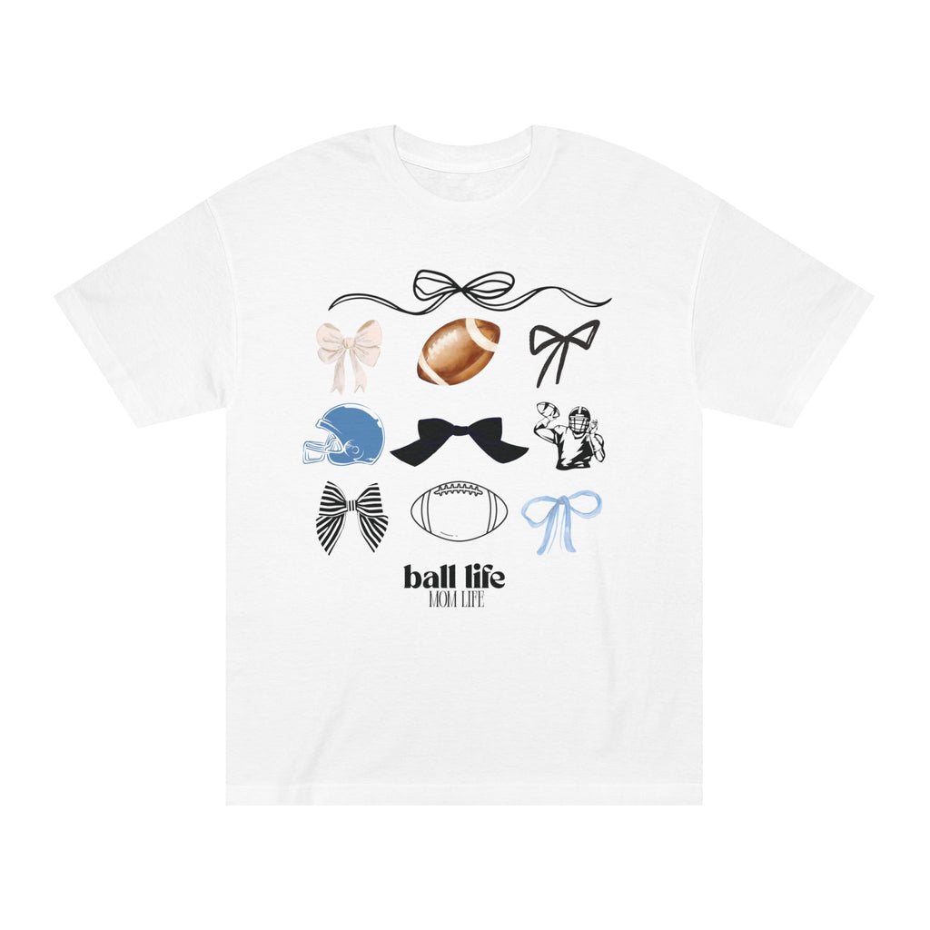 Football Mom Life Tee — Bow & Football Graphic Shirt