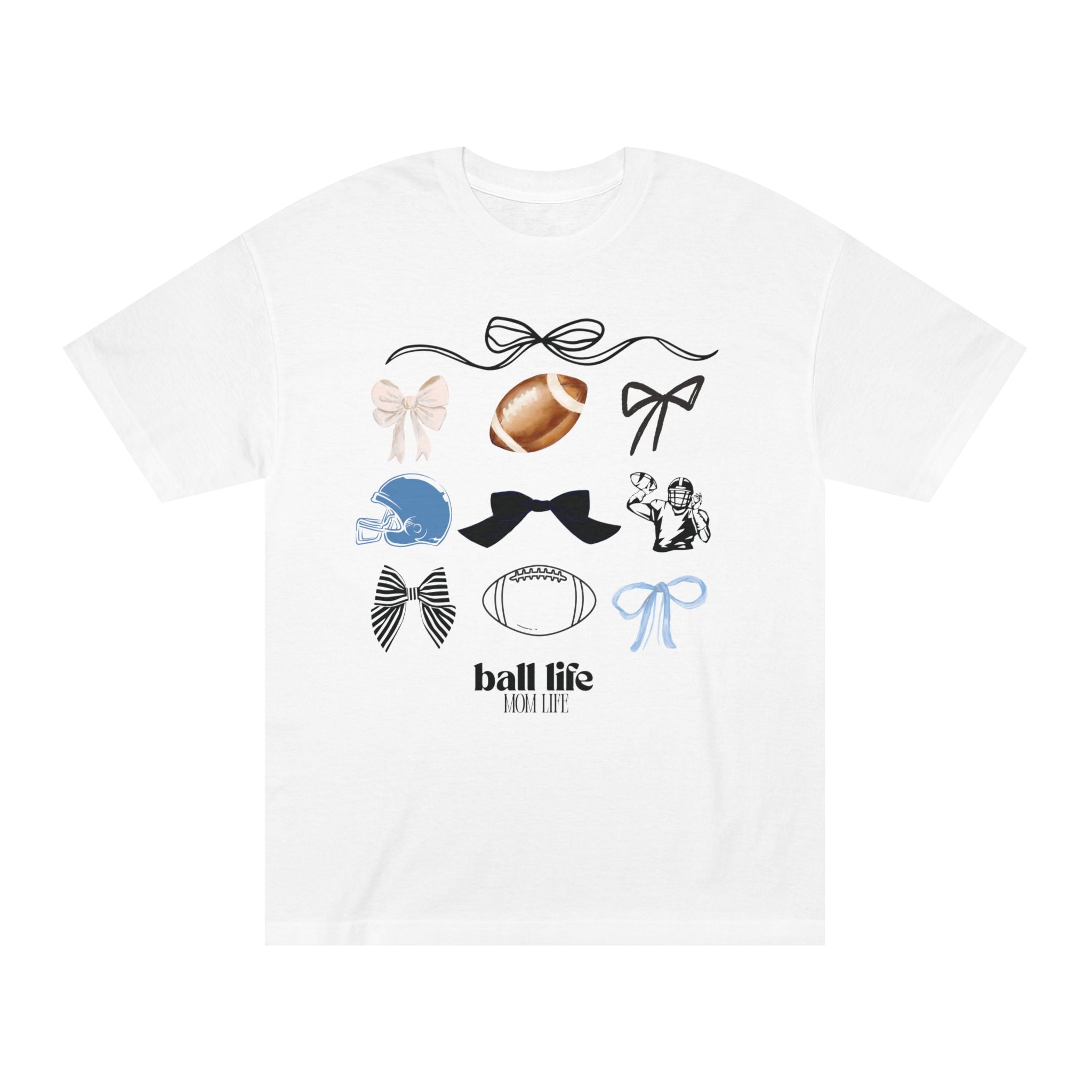 Football Mom Life Tee — Bow & Football Graphic Shirt