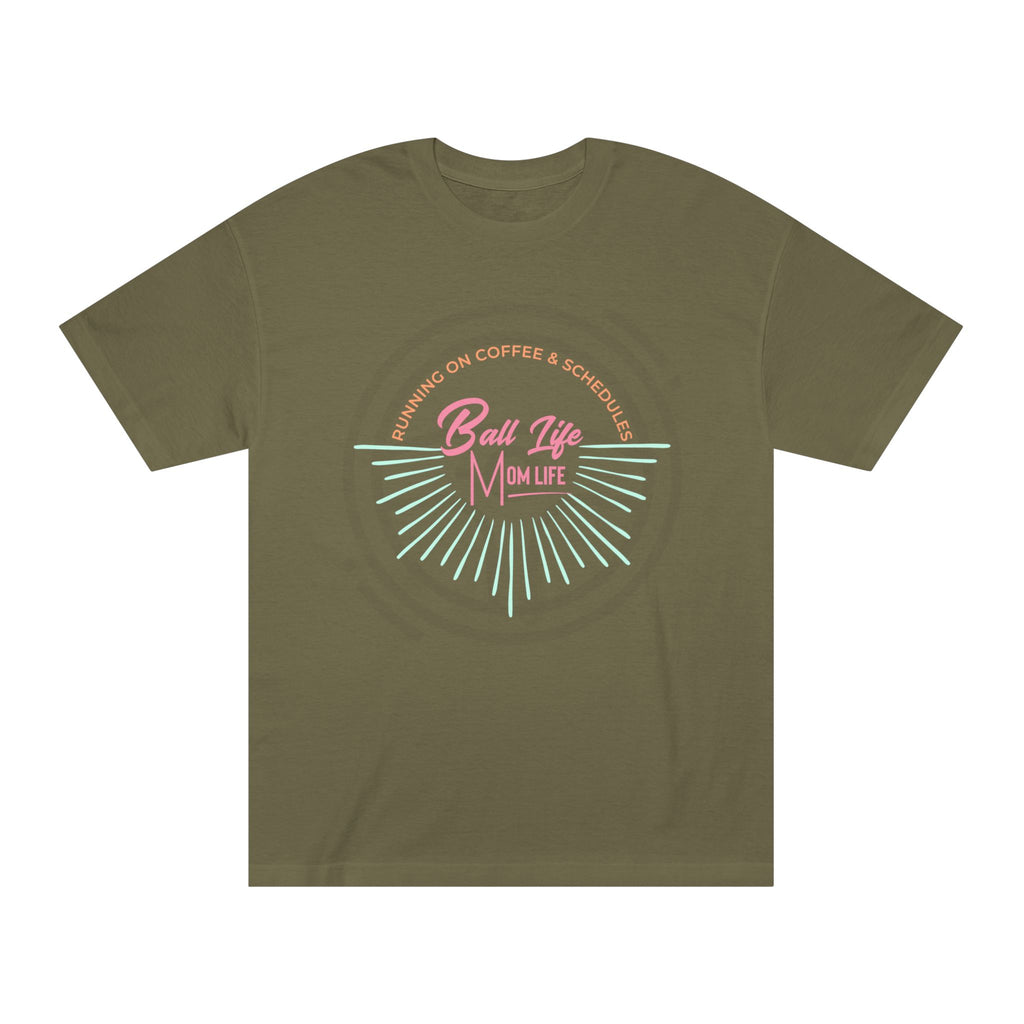 Ball Life Mom Life Graphic Tee — Running on Coffee & Schedules Retro Vibe