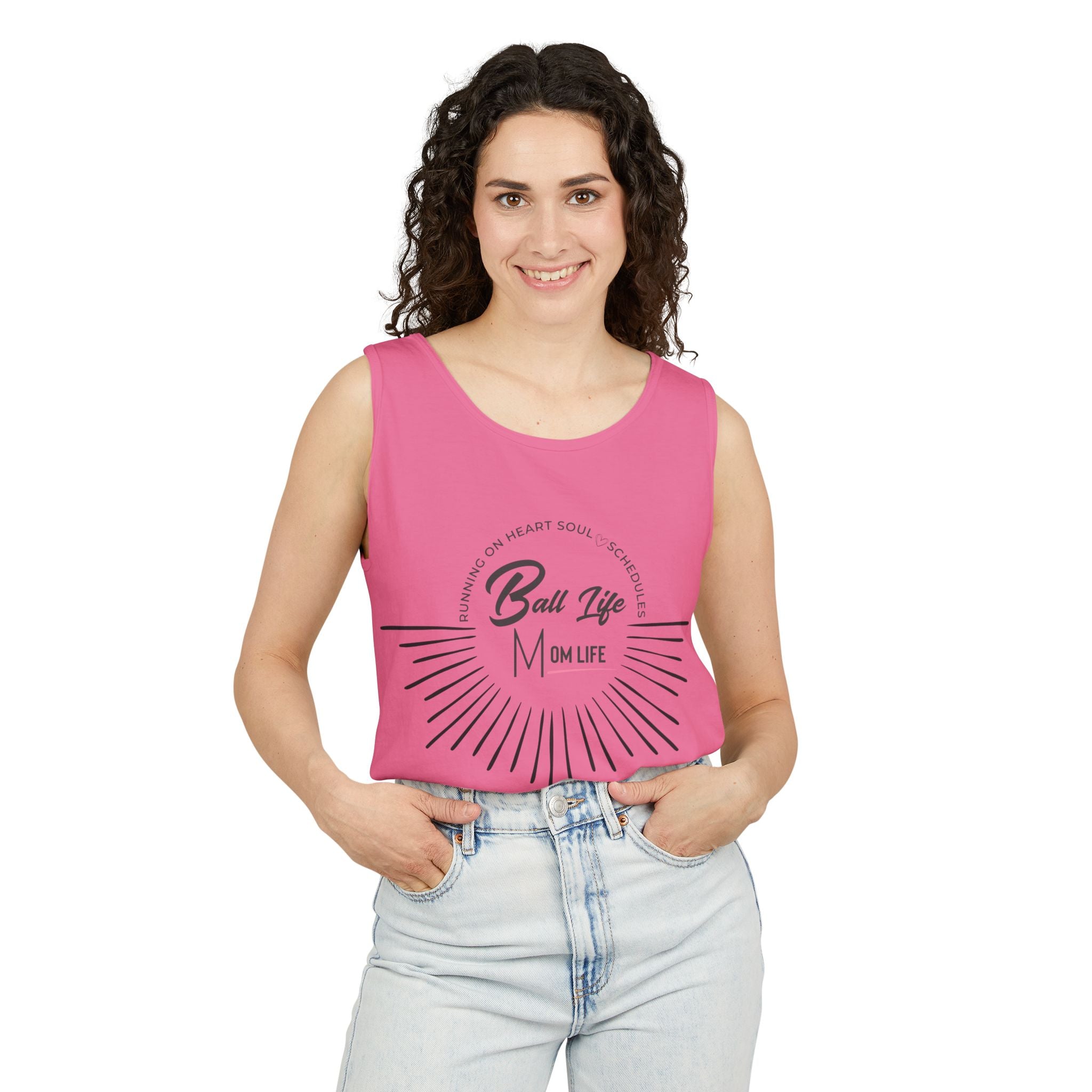 Tank Top — Ball Life Mom Life Retro Sunburst Graphic
