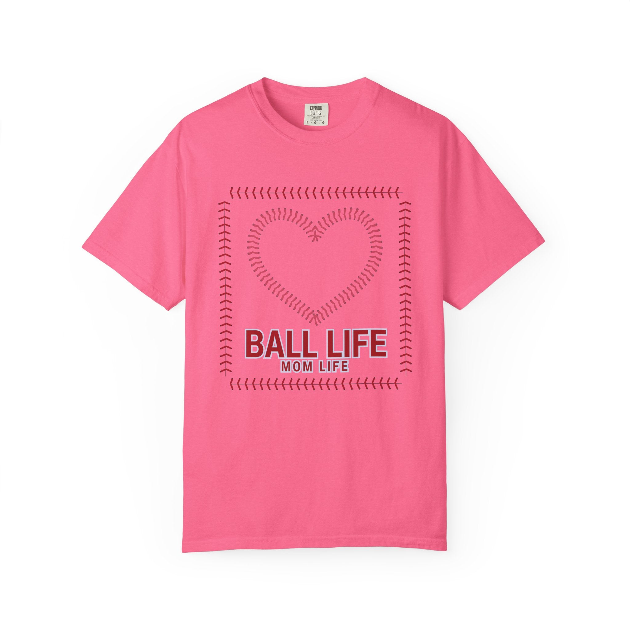 Baseball Mom T‑Shirt — "Ball Life Mom Life" Heart Stitch Design