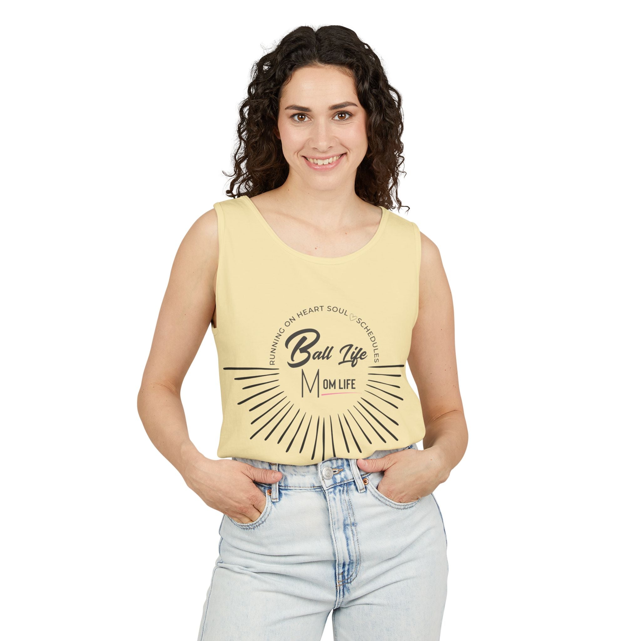 Tank Top — Ball Life Mom Life Retro Sunburst Graphic