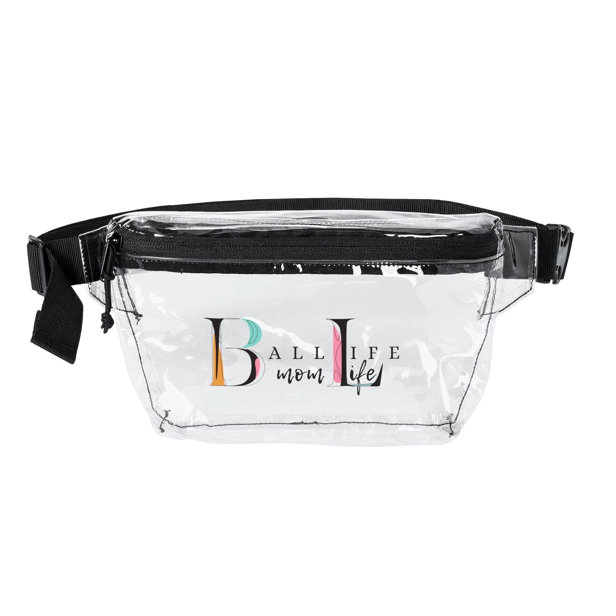 Clear Stadium Fanny Pack — "Ball Life, Mom Life" Clear Bag for Sports