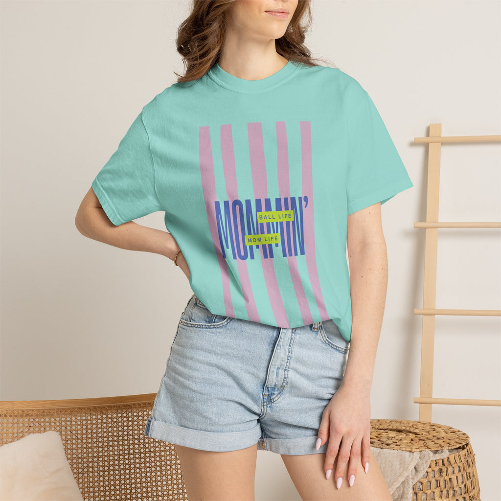 Pink Stripe T-Shirt - Mom Life Ball Life Tee