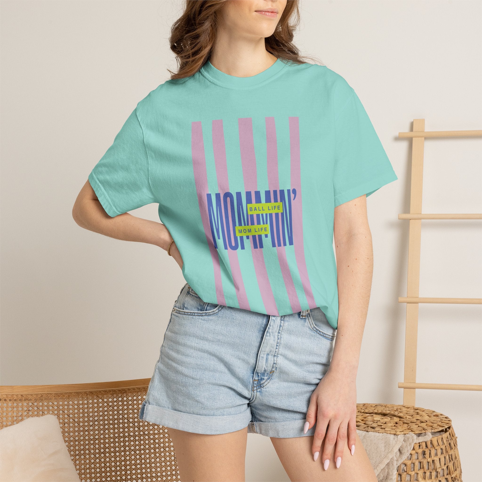 Pink Stripe T-Shirt - Mom Life Ball Life Tee