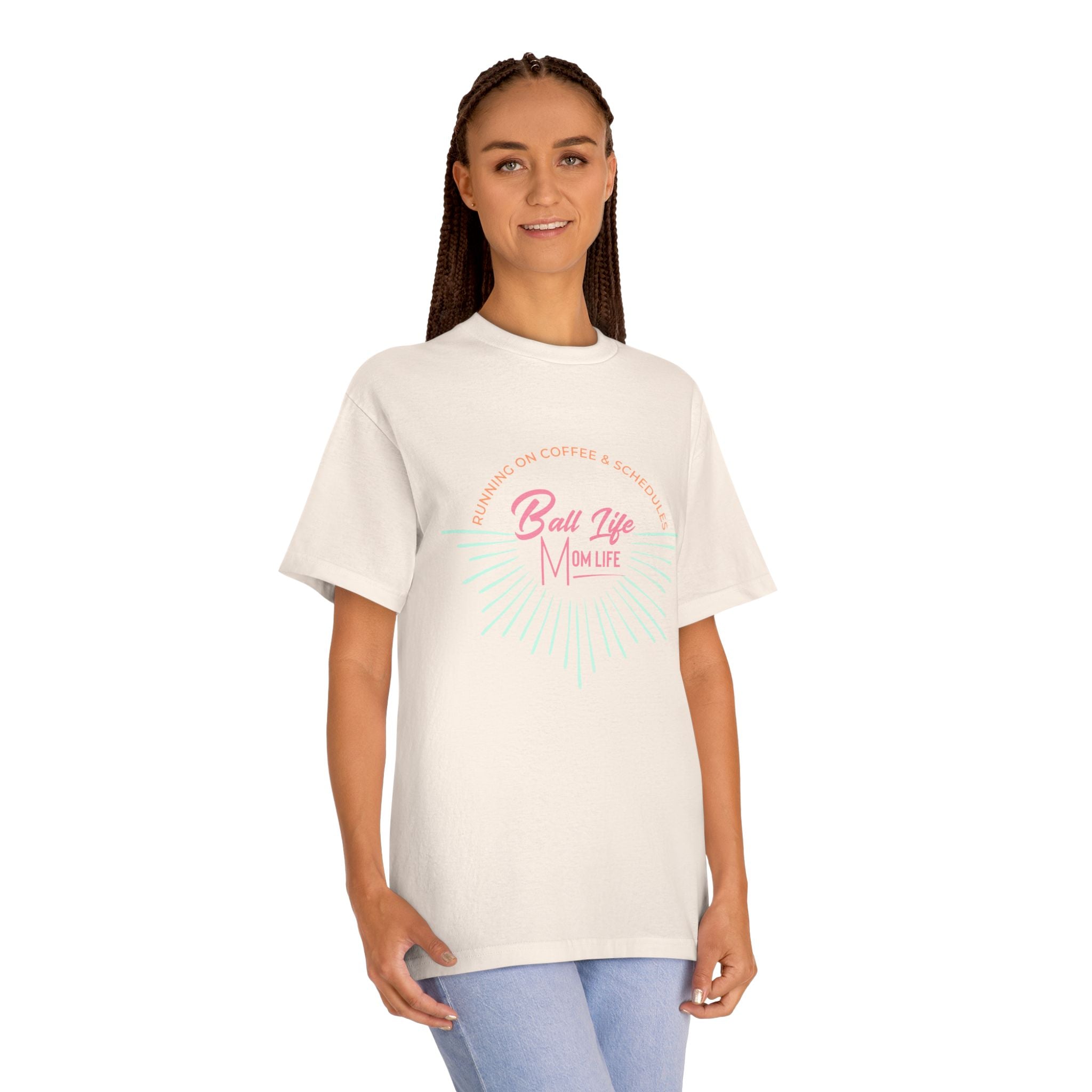 Ball Life Mom Life Graphic Tee — Running on Coffee & Schedules Retro Vibe