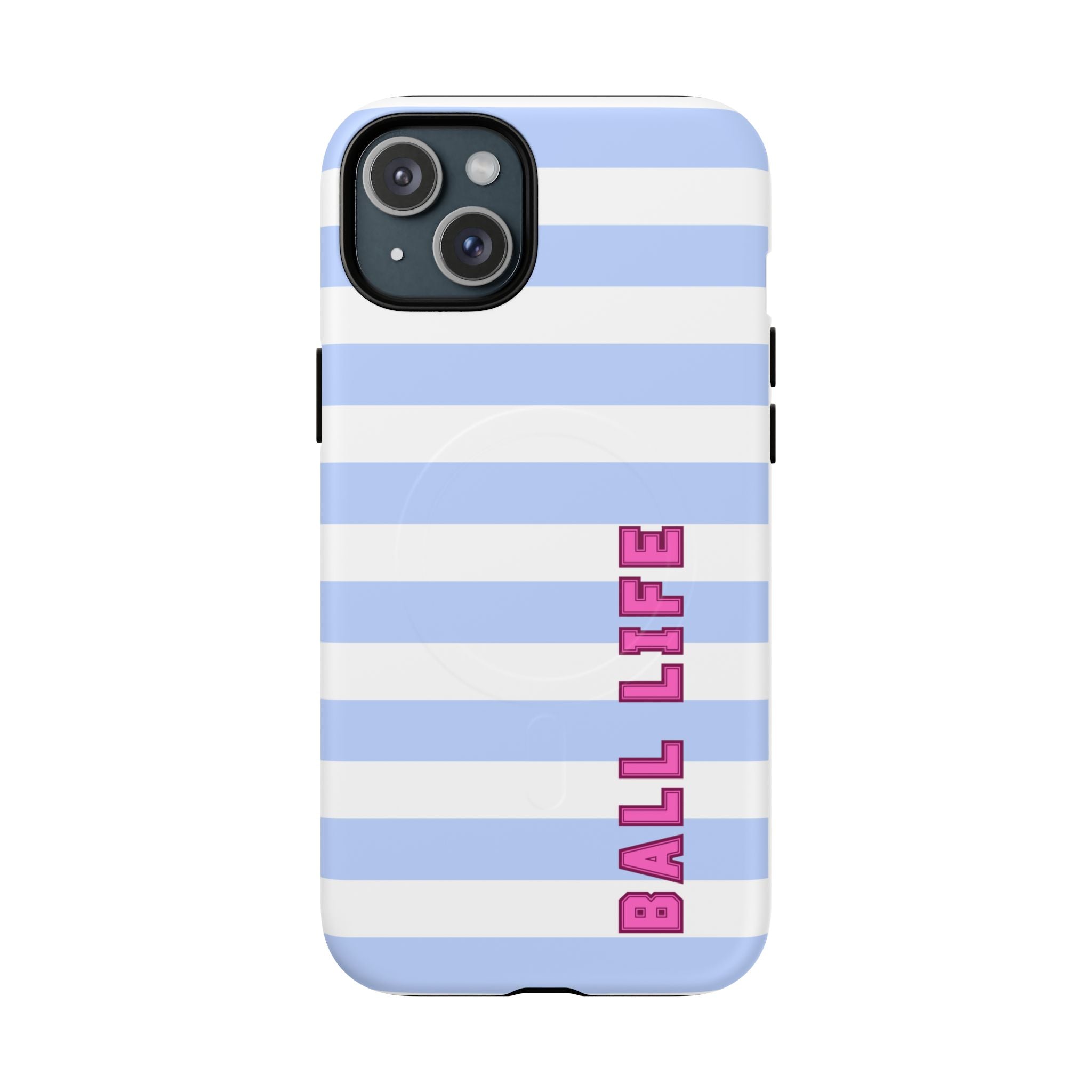 Phone Case — "Ball Life is Mom Life" Magnetic Tough Case Blue Stripes Pink Font
