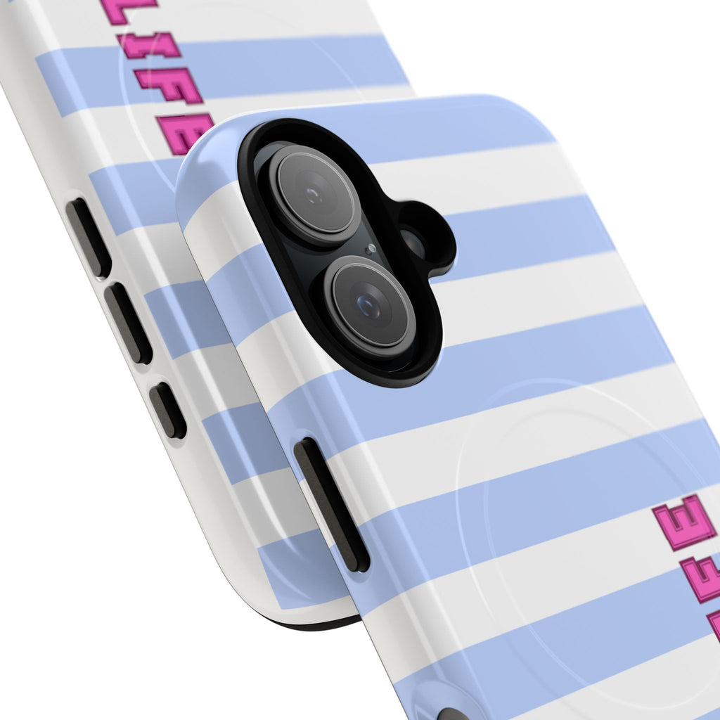 Phone Case — "Ball Life is Mom Life" Magnetic Tough Case Blue Stripes Pink Font