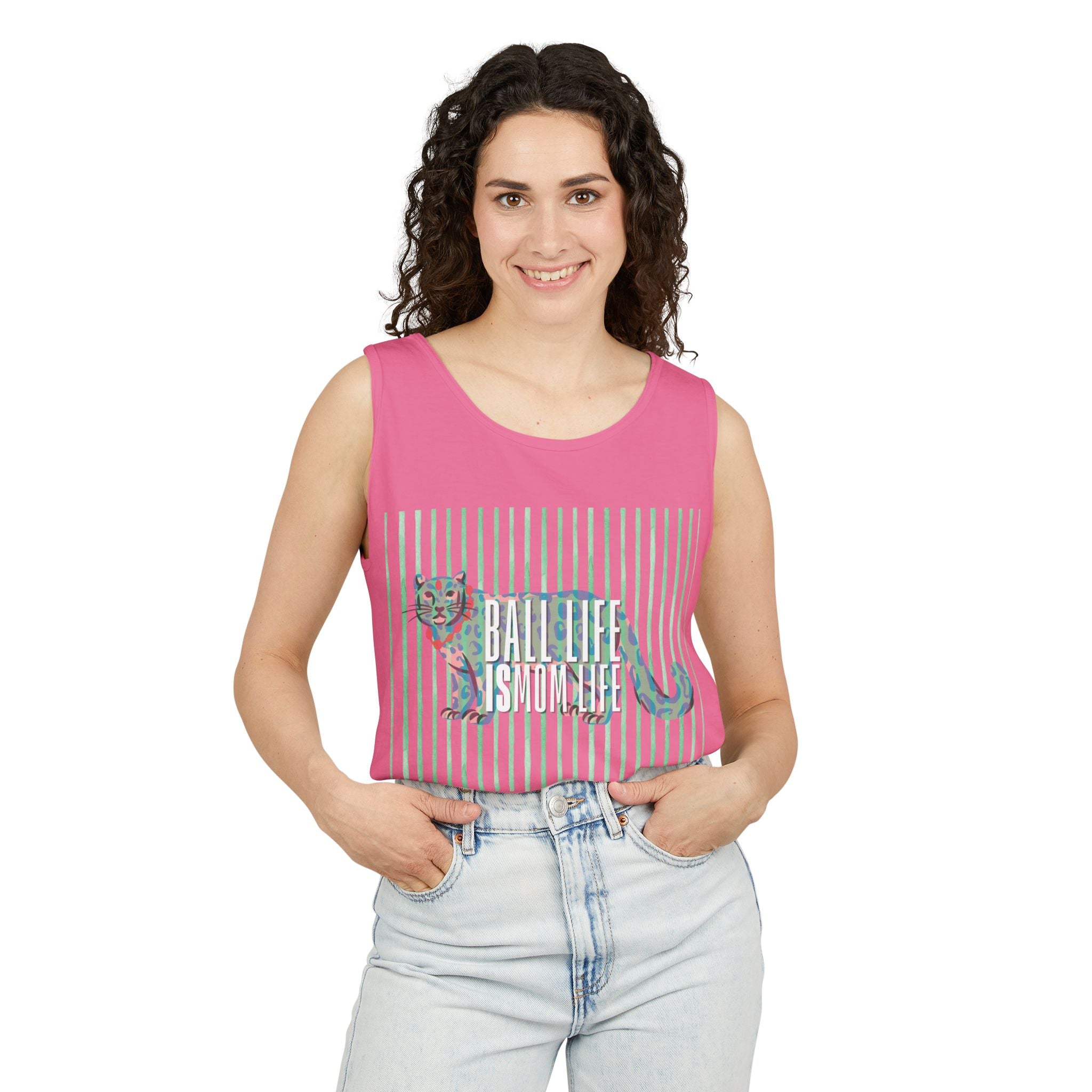 Tank Top — Vintage Leopard Ball Life is Mom Life Graphic