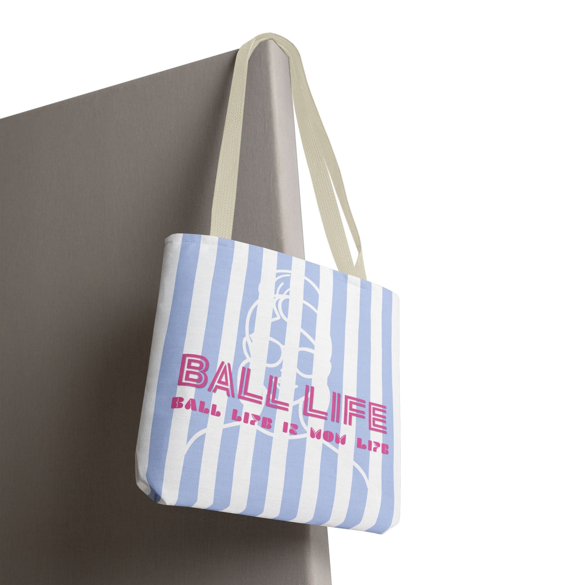 Ball Life Striped Tote Bag — Blue & Pink Athletic Lifestyle Tote