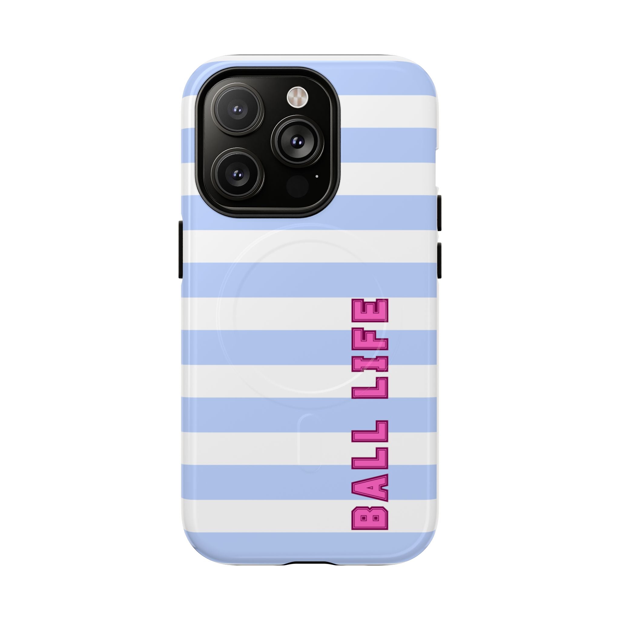 Phone Case — "Ball Life is Mom Life" Magnetic Tough Case Blue Stripes Pink Font