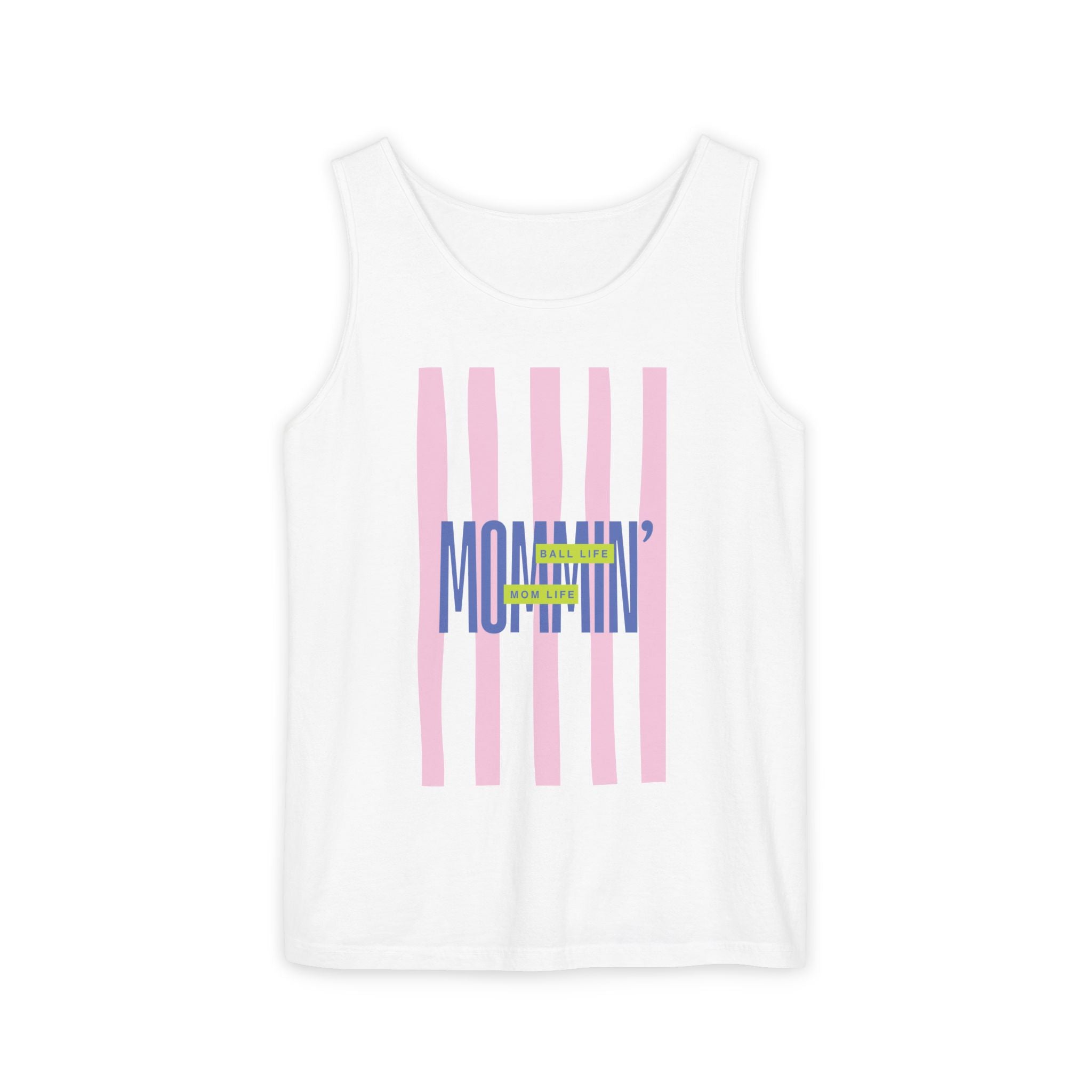 Mommin' Stripes Tank Top — Retro Pastel Graphic Tank Mommin' Ball Life Mom Life