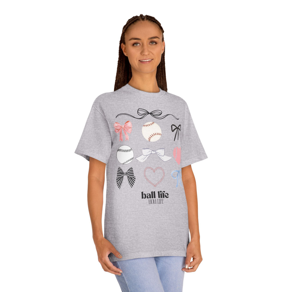 Baseball Bow Graphic Tee — "Ball Life" Bows & Heart Sports Shirt