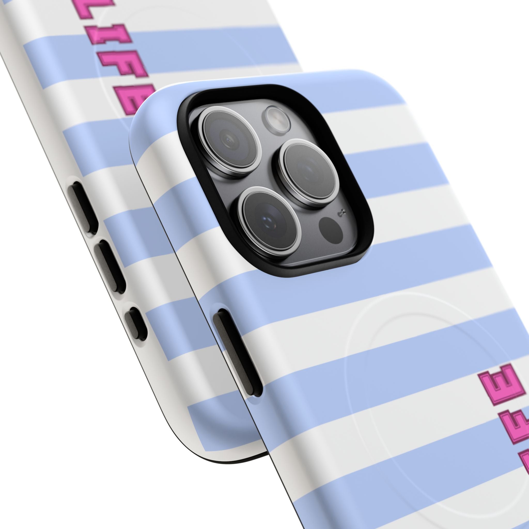 Phone Case — "Ball Life is Mom Life" Magnetic Tough Case Blue Stripes Pink Font