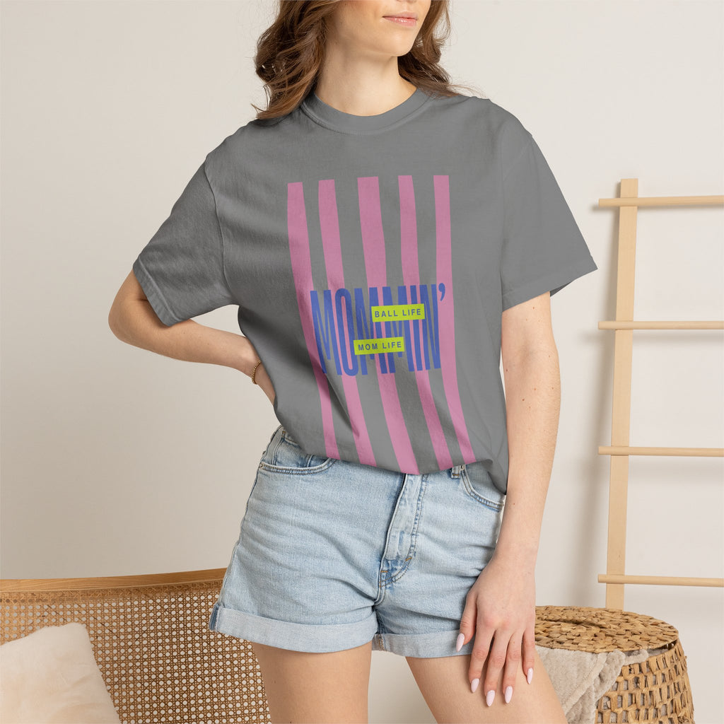 Pink Stripe T-Shirt - Mom Life Ball Life Tee