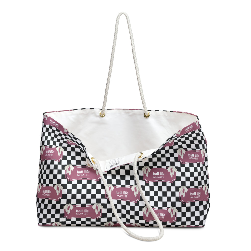 Checkered Weekender Tote Bag - Ball Life Mom Life Bag