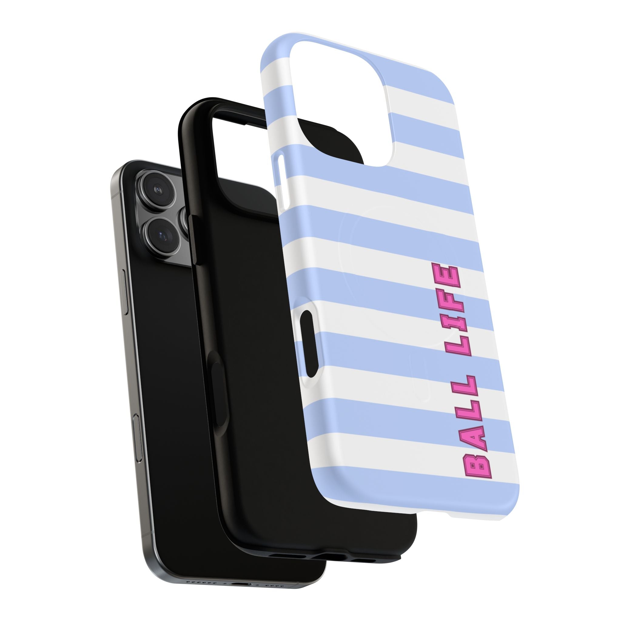 Phone Case — "Ball Life is Mom Life" Magnetic Tough Case Blue Stripes Pink Font