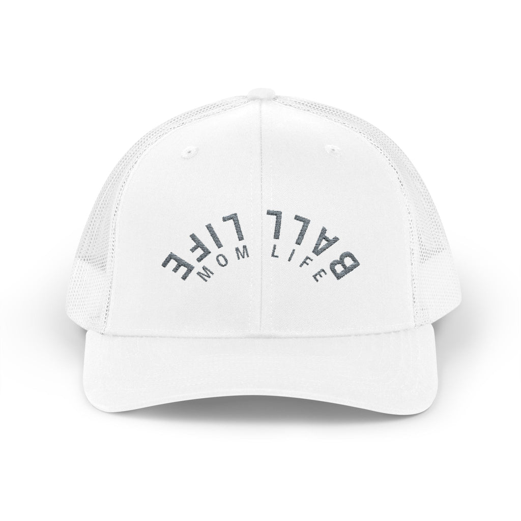 Embroidered Upside Down Snapback Trucker Cap - Ball Life Mom Life Hat